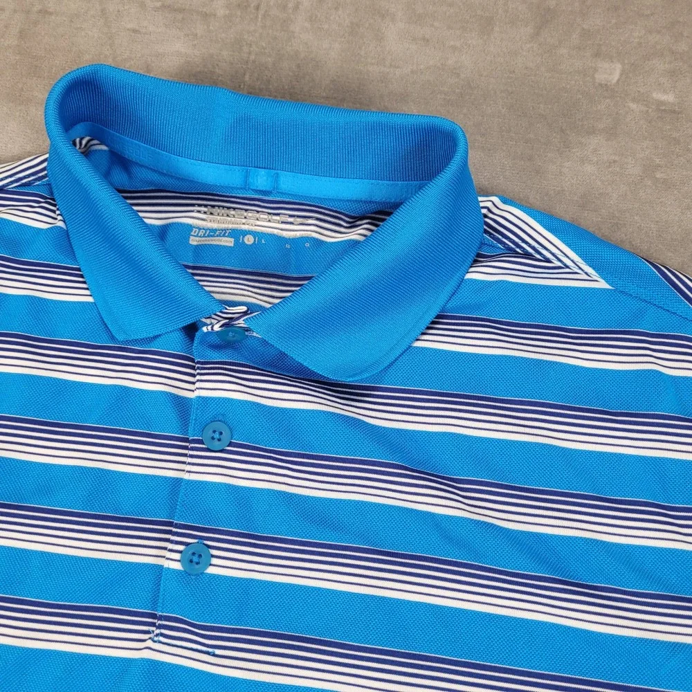 Nike Dri-FIT Golf Polo Shirt Mens‎ Large Blue Striped Short Sleeve Athletic